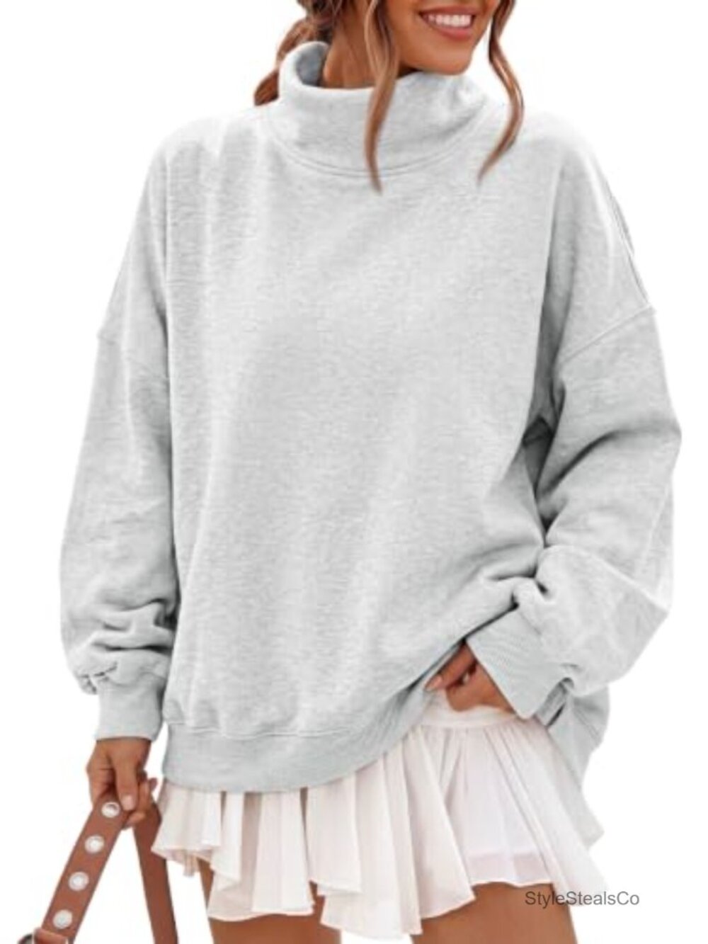 Oversized Fleece Mock Neck Sweatshirt with Pockets